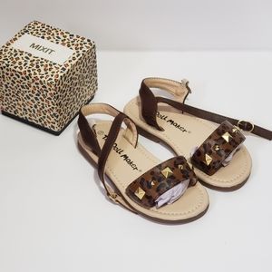 Girl's Animal Print Sandals w/Gold Studs (Kid 10)